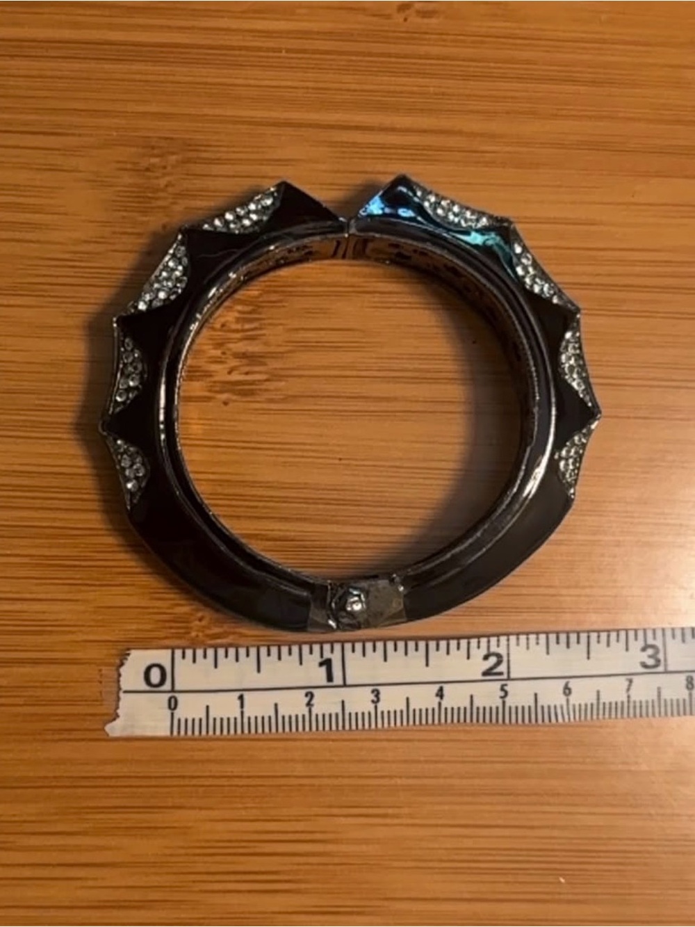 Whimsigoth Black Crystal-Trim Hinged Bangle Bracelet chunky